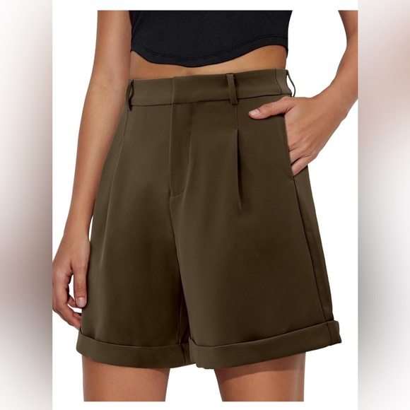 Women Casual Bemuda Shorts High WAIS Wide Leg Cargo Shorts with Side Pockets - Picture 2 of 5